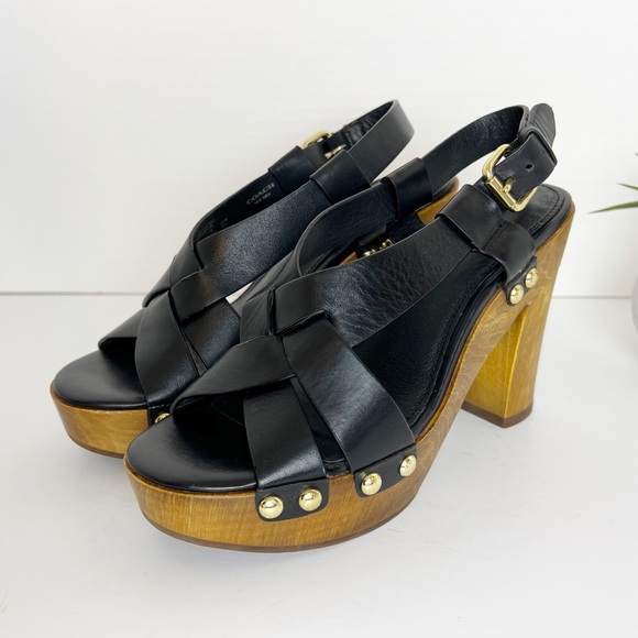 ✖️SOLD✖️•COACH• Black Leather Adessa Platform Sandals - Picture 2 of 13